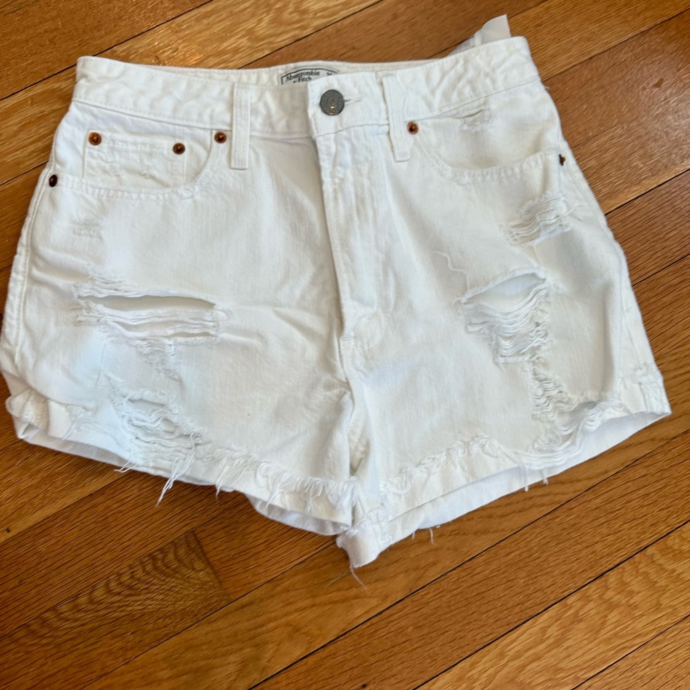 Abercrombie white distressed jean shorts